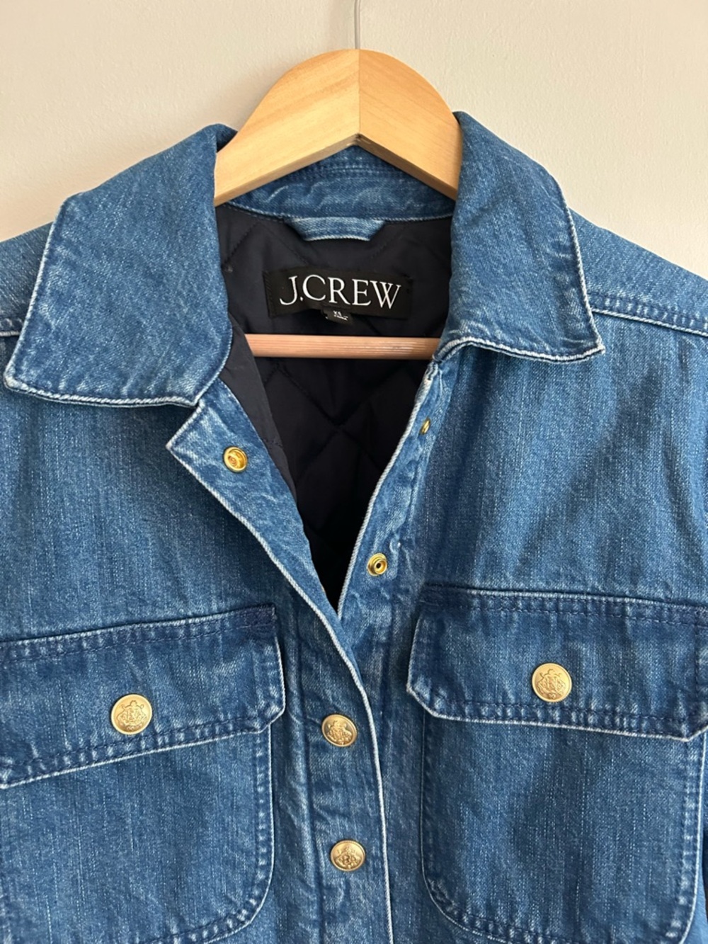 J. Crew Dark Blue Cropped Denim Jacket with Gold Buttons - Picture 2 of 14